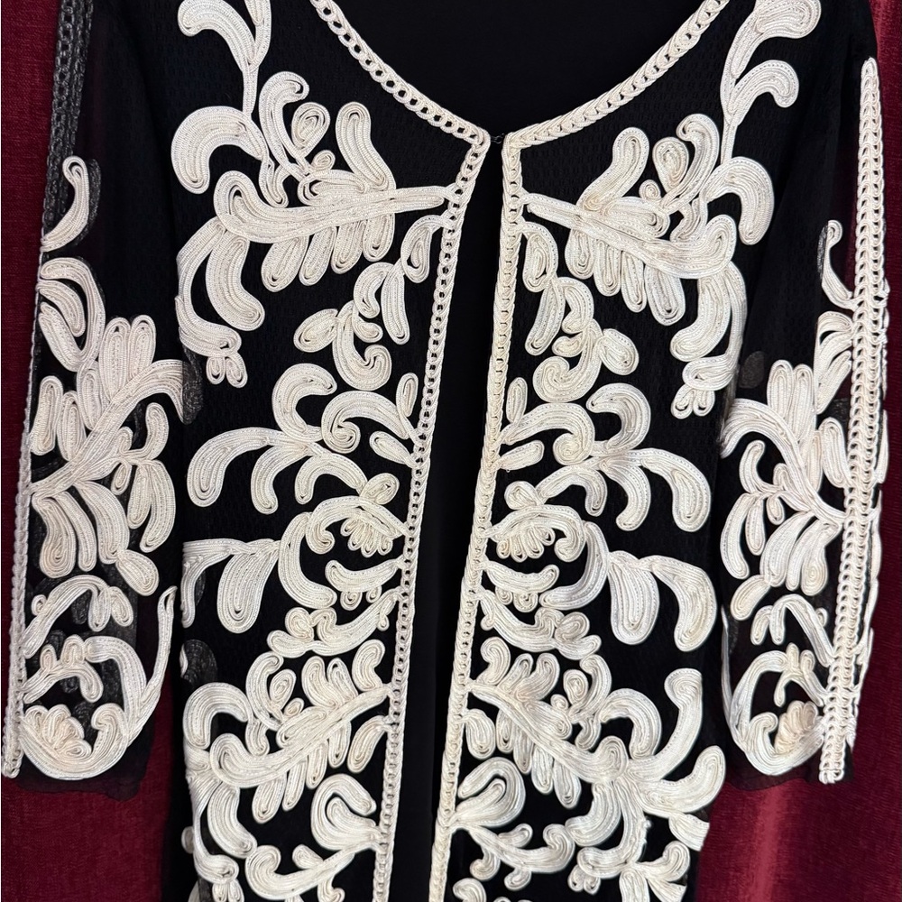 Black and Off-White Embroidered Jacket or Coverup